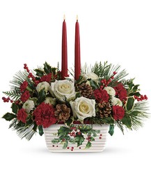 Teleflora's Halls Of Holly Centerpiece from Gilmore's Flower Shop in East Providence, RI